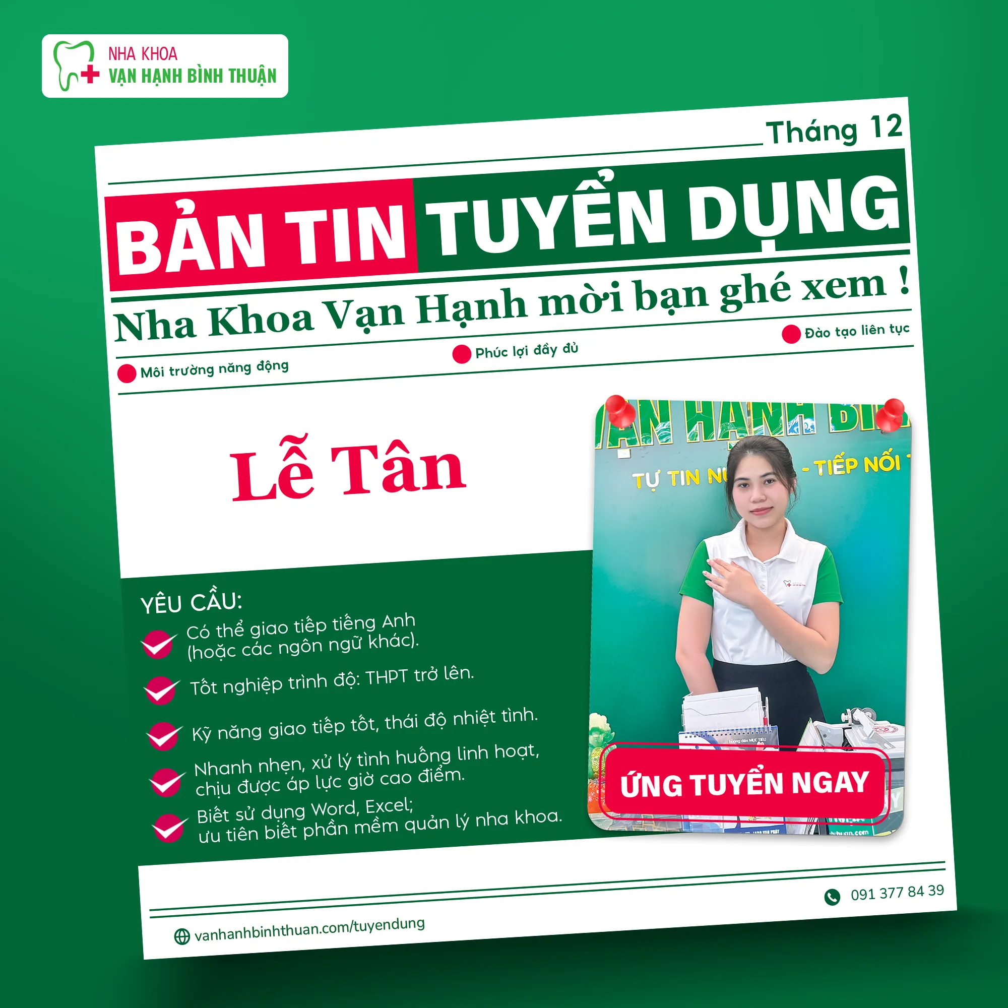 Nha Khoa Vạn Hạnh Tuyển Dụng Tháng 12 – Cơ Hội Nghề Nghiệp Hấp Dẫn Tại Bình Thuận