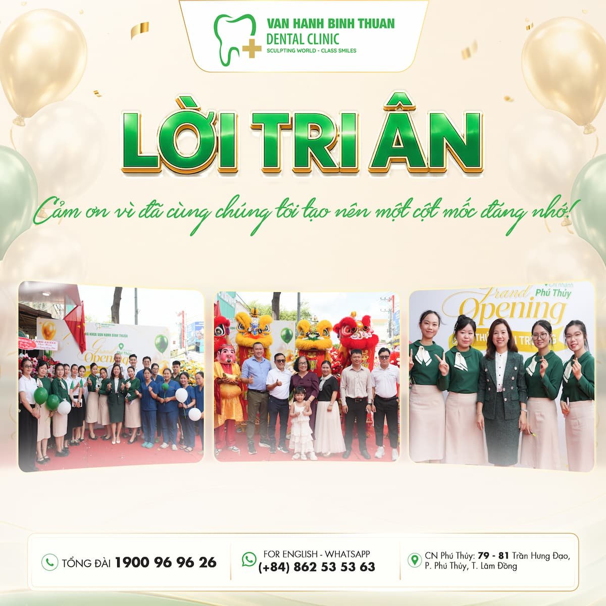 LỜI TRI ÂN | GRAND OPENING CHI NHÁNH PHÚ THỦY