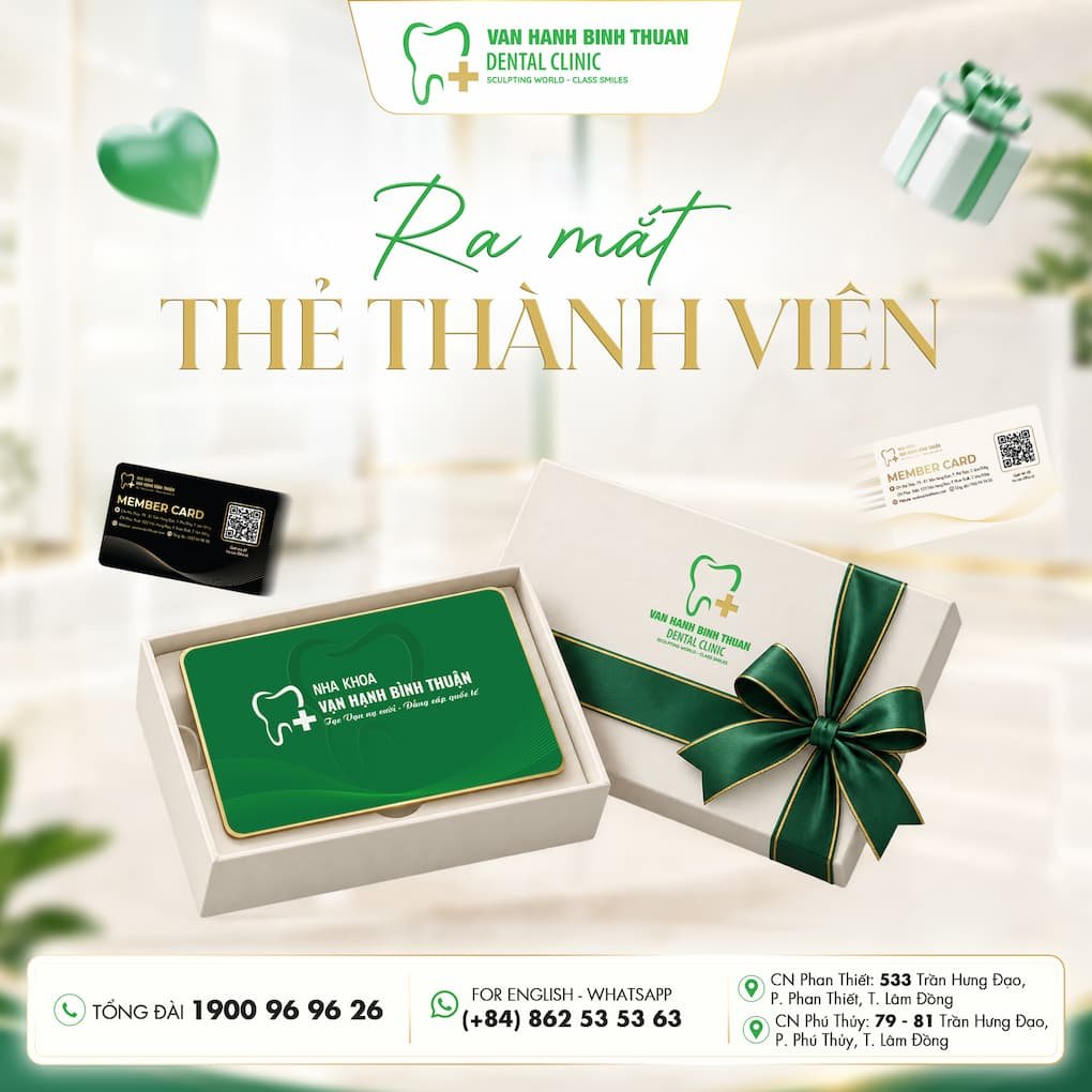 Banner Thẻ Thành viên Nha khoa Vạn Hạnh Bình Thuận với 3 hạng Member, Gold, Diamond